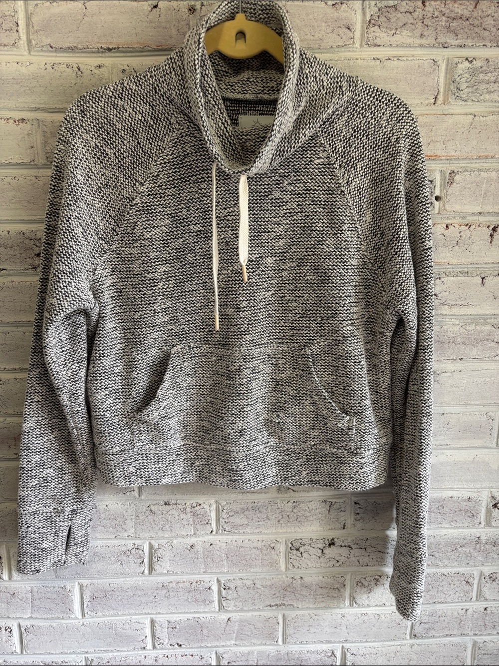 aerie Offline Marled Gray Cowl Neck Sweater with Drawstring Size Small